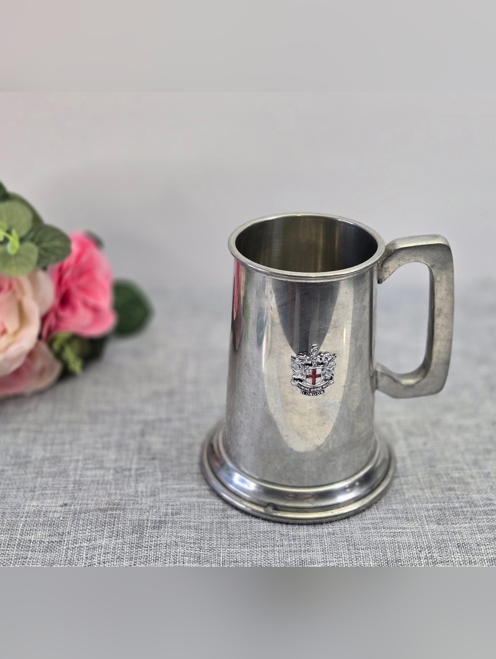 Vintage English Pewter Tankard / Mug Made In England With London Crest